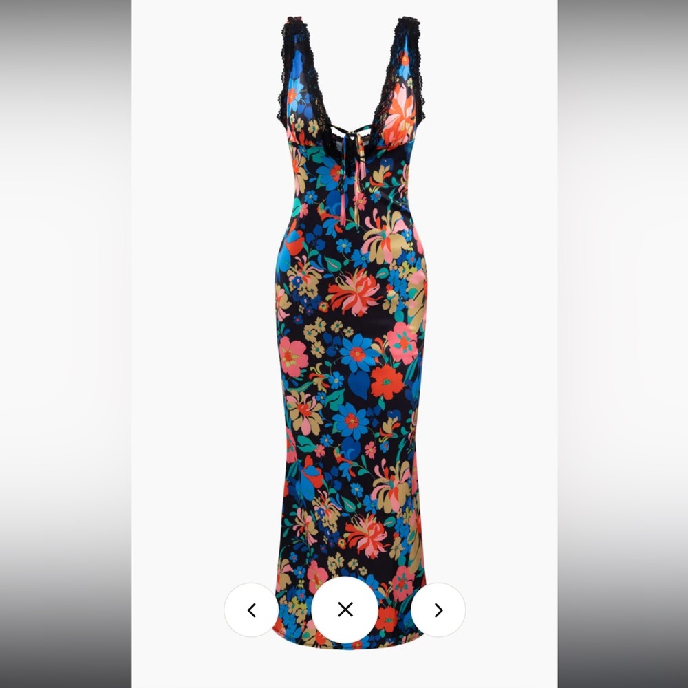 Floral Print Lace Trim V-neck Maxi Dress